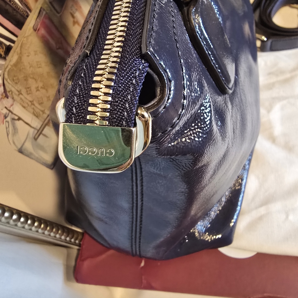 Gucci Blondie Soho Navy Grey Patent Leather 2 Way Bag - Picture 4 of 17